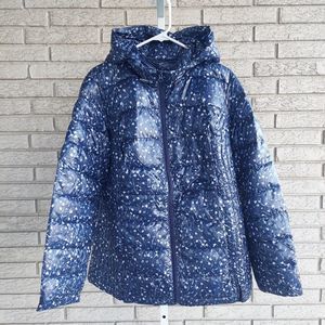 Woman Within Navy Floral Packable Puffer Hooded Jacket 14/16 NIB